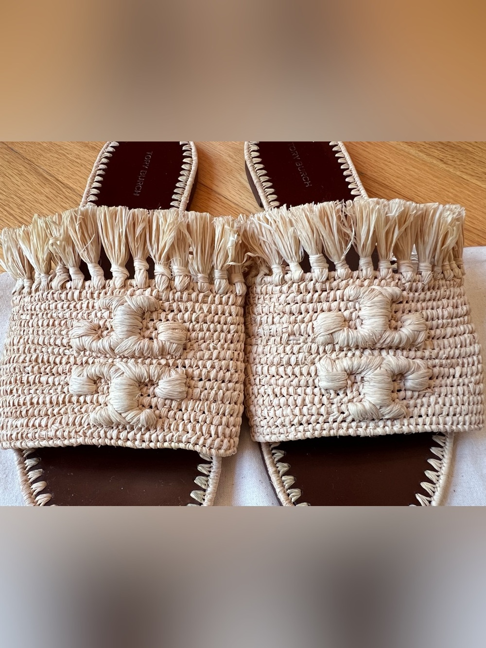 Tory Burch Natural Eleanor Raffia Slide Sandals - Picture 6 of 13